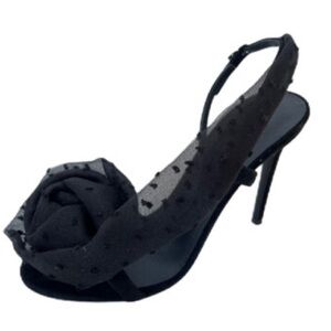 Giuseppe Zanotti Black Rosette Suede Slingbacks 37.5/7.5 Includes Box+Dust Bags